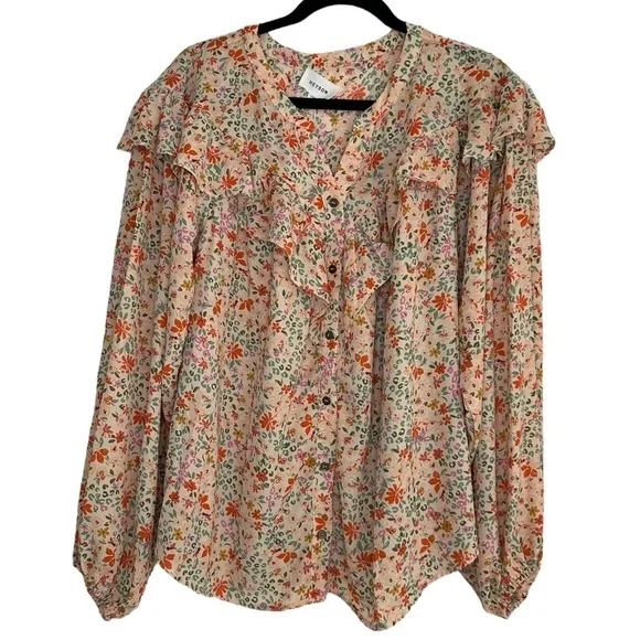 Heyson Peach Floral Button Down Long Sleeve Blouse Size Medium NWT - Picture 10 of 10